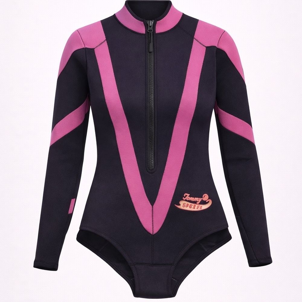 Tommy Bahama Black and Pink Women's Long-Sleeve Wetsuit One-Piece